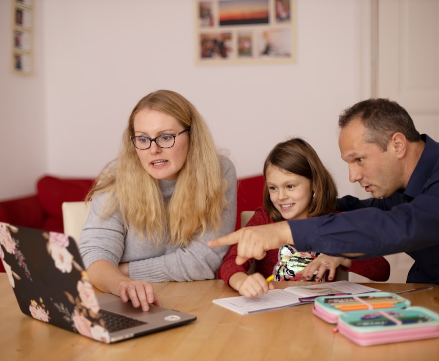 A family learning together at home